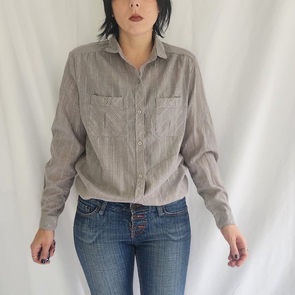 70s Gray Stripedâ Button Down